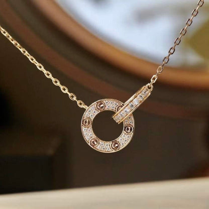 [Baslove]LOVE 7.6MM NECKLACE ROSE GOLD AND SILVER  FULL DIAMOND