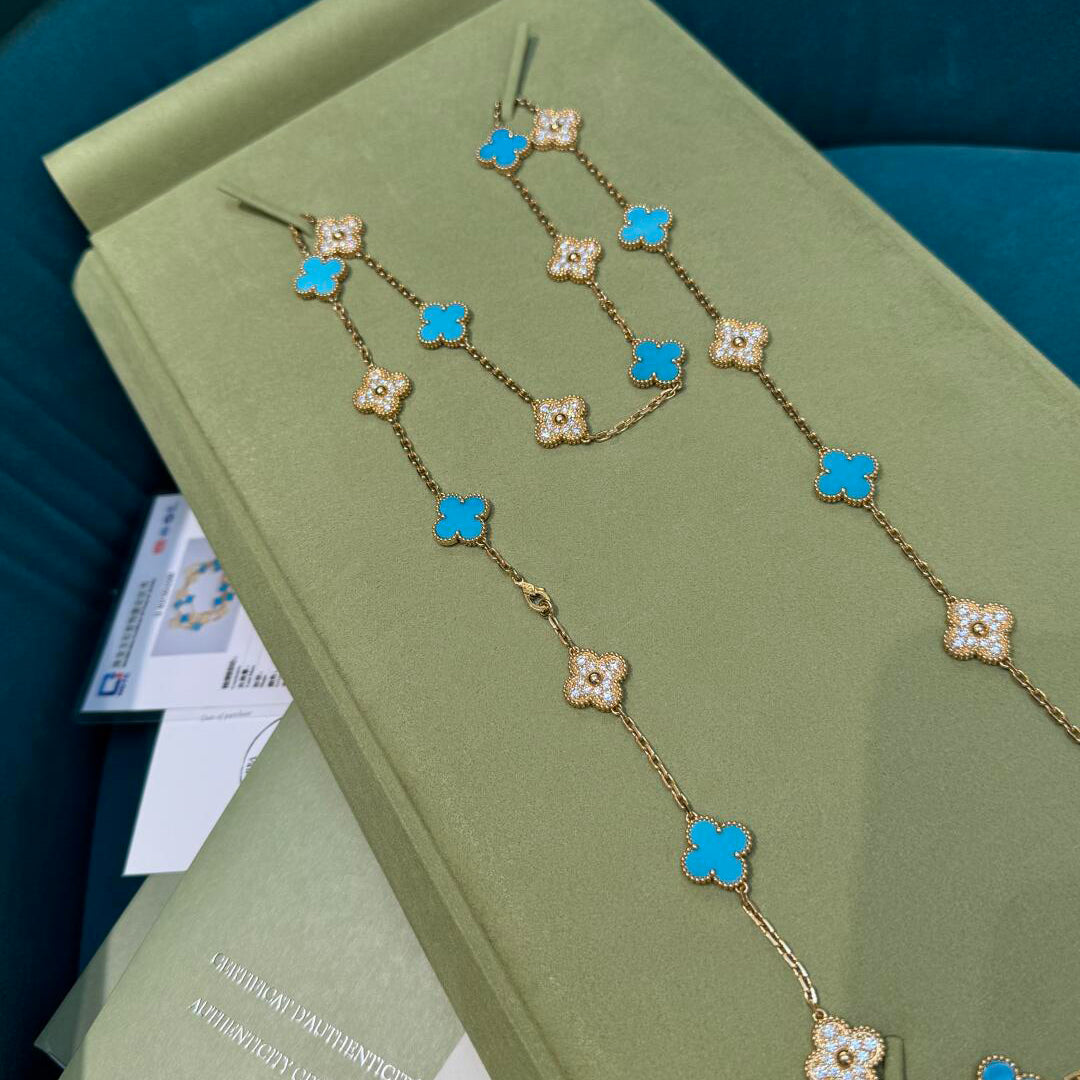 [AURORA]CLOVER 20 MOTIFS TURQUOISE DIAMOND NECKLACE