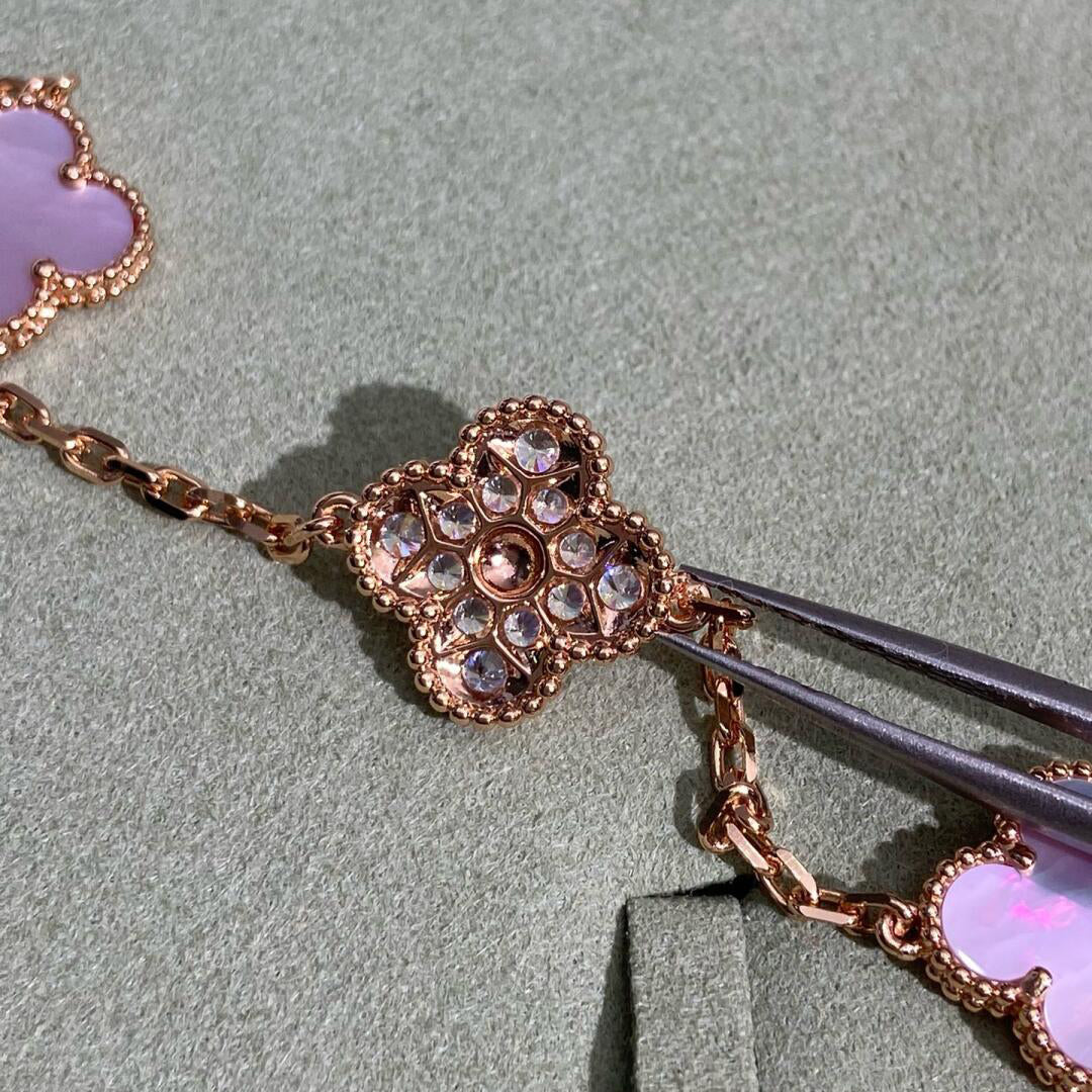 [AURORA]CLOVER 10 MOTIFS DIAMOND PINK MOP NECKLACE