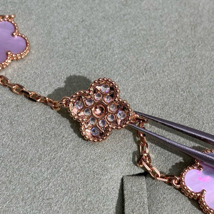 [AURORA]CLOVER 10 MOTIFS DIAMOND PINK MOP NECKLACE