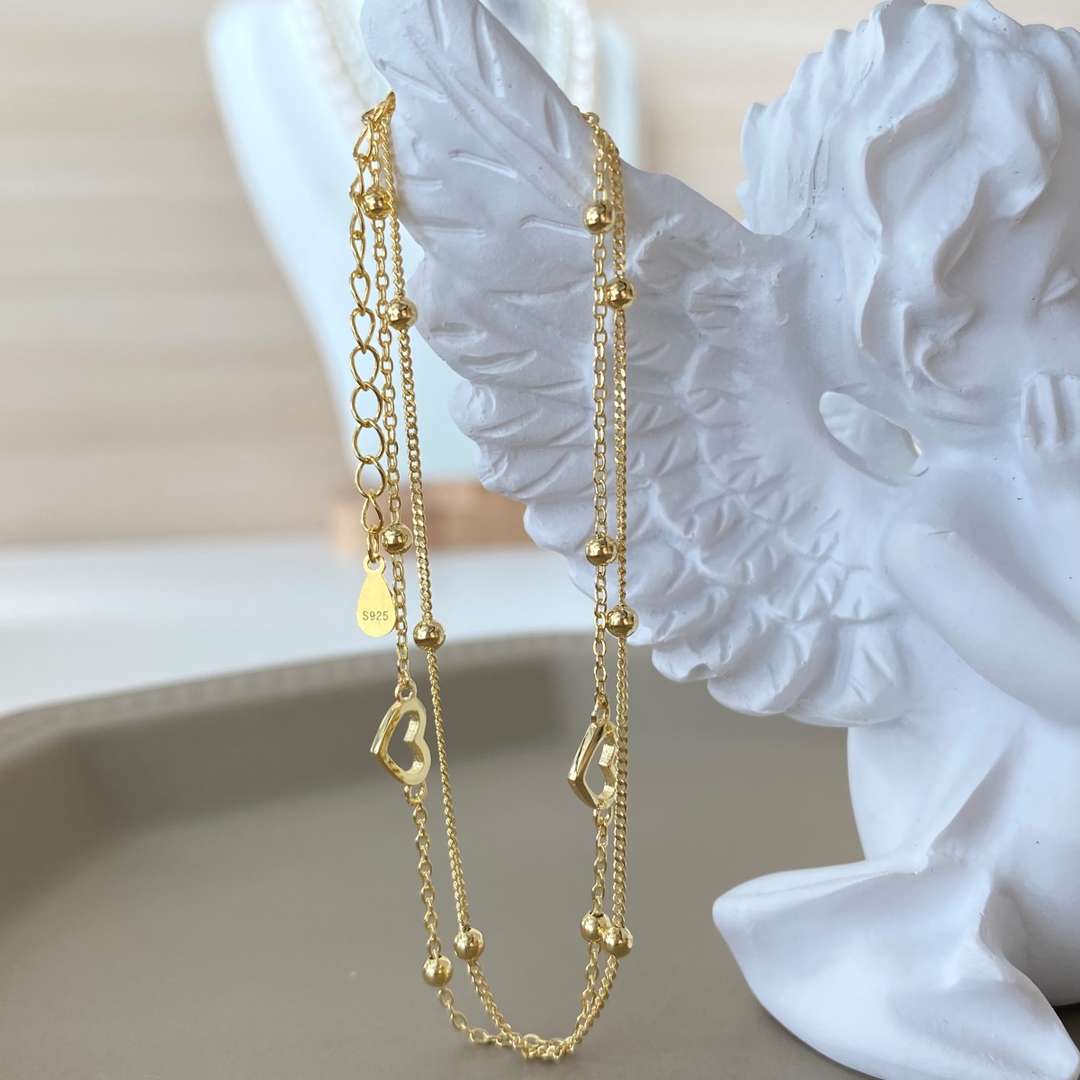 [AURORA]繊細なダブルレイヤーラブハートブレスレット