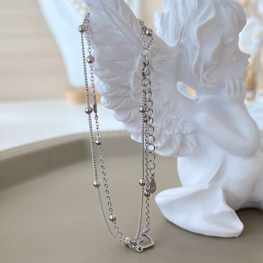[AURORA]繊細なダブルレイヤーラブハートブレスレット