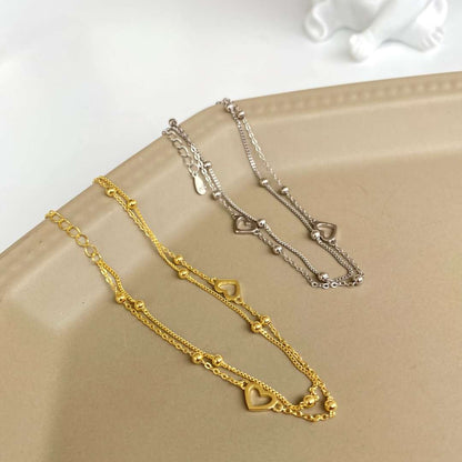 [AURORA]繊細なダブルレイヤーラブハートブレスレット