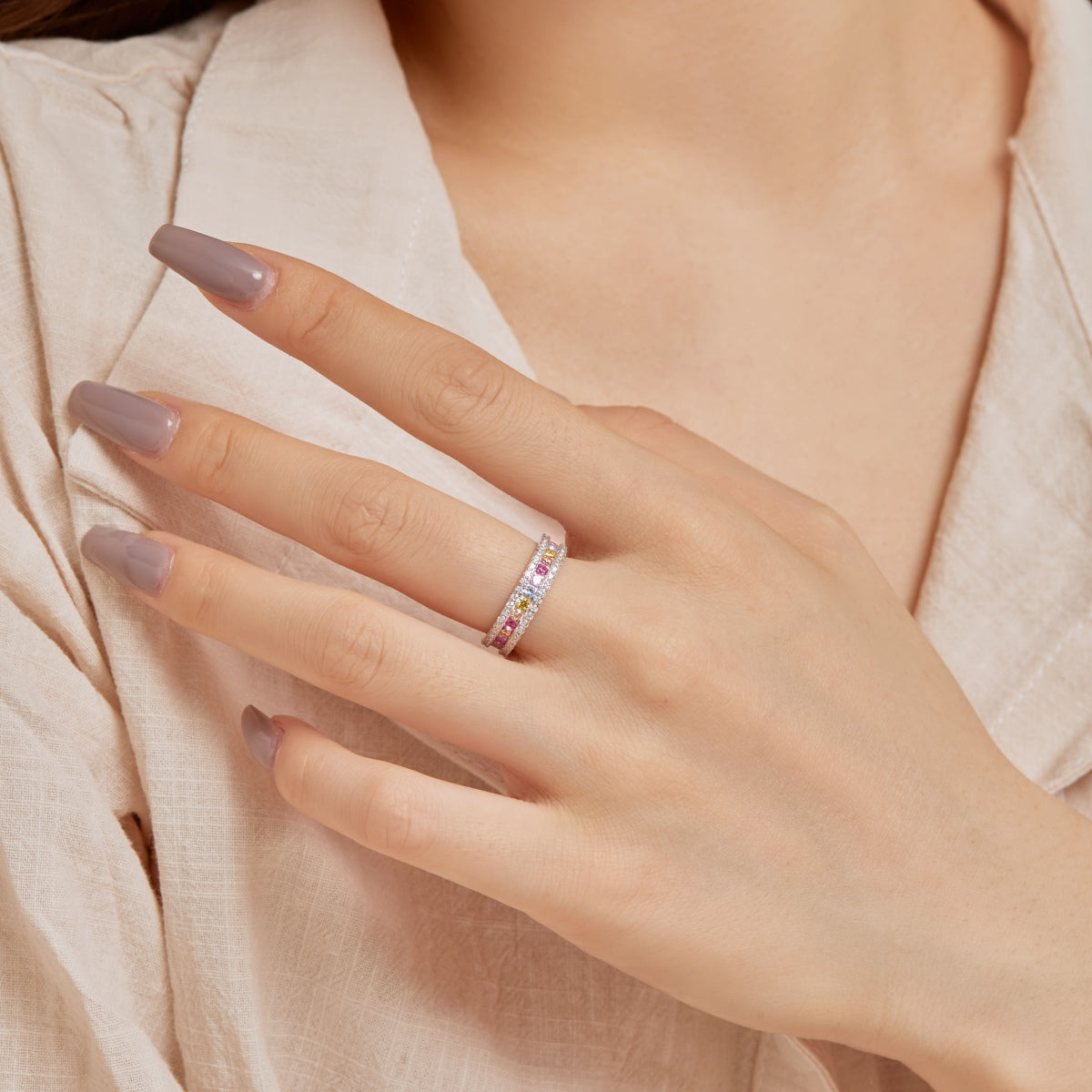 [Baslove]Delicate Colorful Round Cut Daily Ring