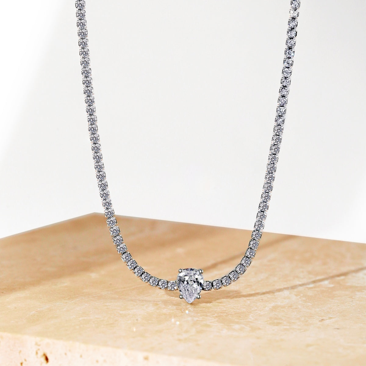 [Baslove]1.0 carat Unique Pear Cut Tennis Necklace