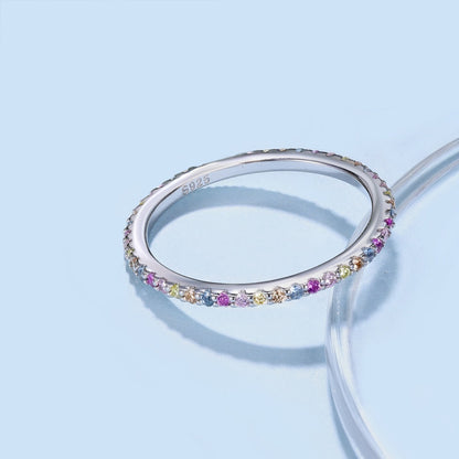 [Baslove]Ornate Colorful Round Cut Tennis Ring