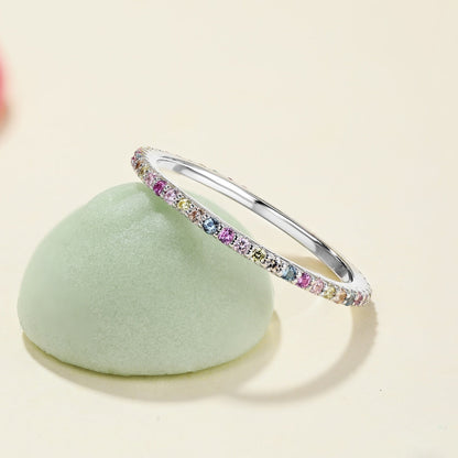 [AURORA] Verzierter bunter Tennisring mit Rundschliff