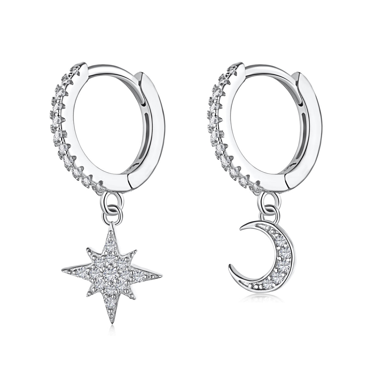 [AURORA]Asymmetrische Ohrringe mit Stern und Mond