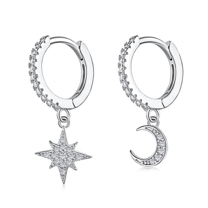 [AURORA]Asymmetrische Ohrringe mit Stern und Mond