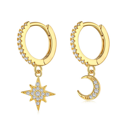 [AURORA]Asymmetrische Ohrringe mit Stern und Mond