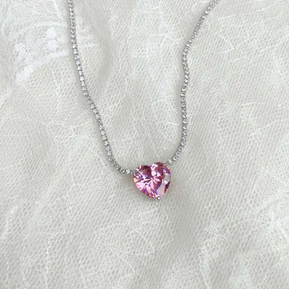 [Baslove]8.0 Carat Versatile Colorful Sweet Heart-Shaped Tennis Necklace