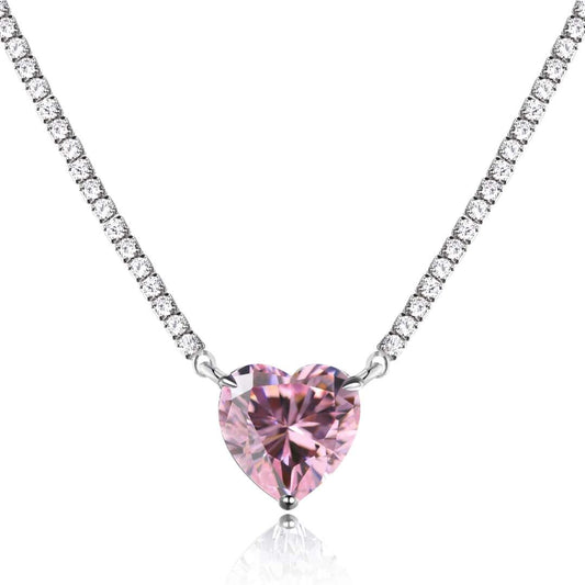 [Baslove]8.0 Carat Versatile Colorful Sweet Heart-Shaped Tennis Necklace