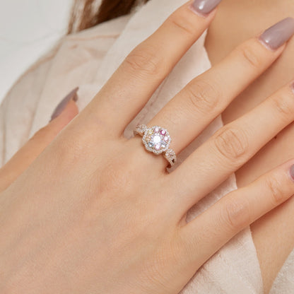 [AURORA]繊細でカラフルなラウンドカットフラワーシェイプの結婚指輪