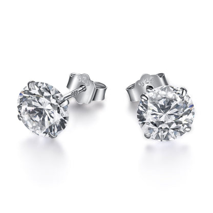 [Baslove]Stylish Shiny Round Center Stone Stud Earrings