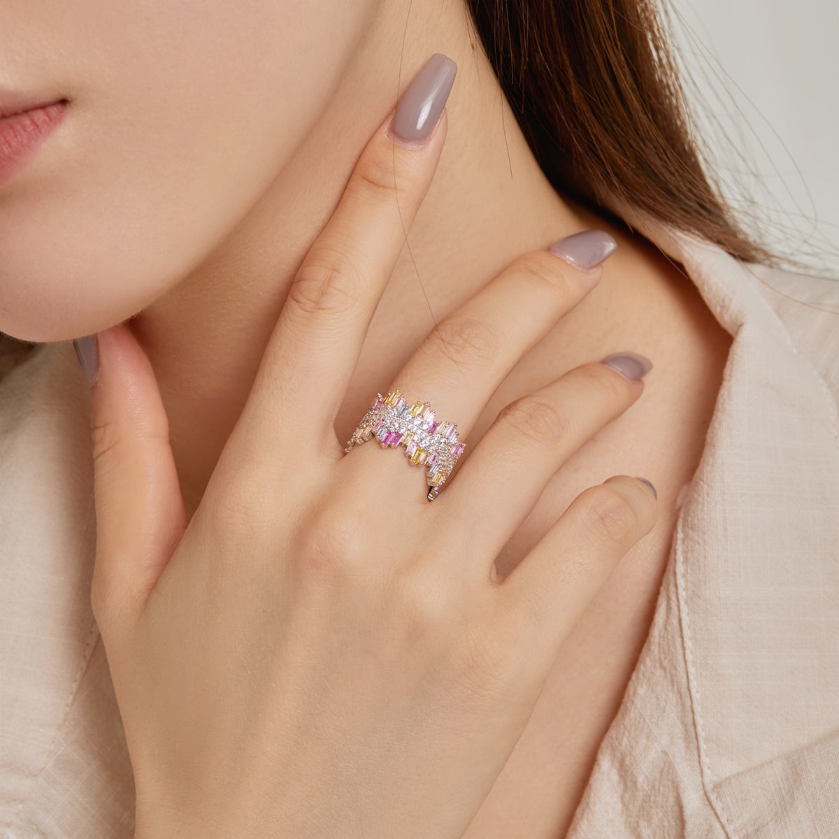 [AURORA]Luxurious Colorful Radiant Cut Daily Ring