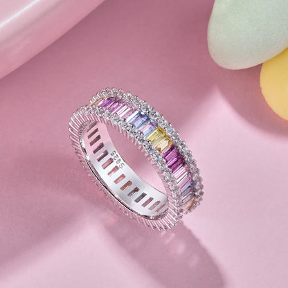 [Baslove]Dainty Kaleidoscopic Emerald Cut Daily Ring