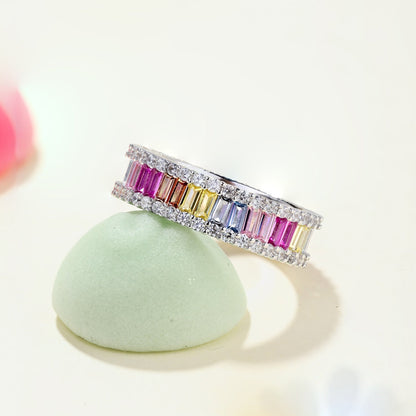 [Baslove]Dainty Kaleidoscopic Emerald Cut Daily Ring