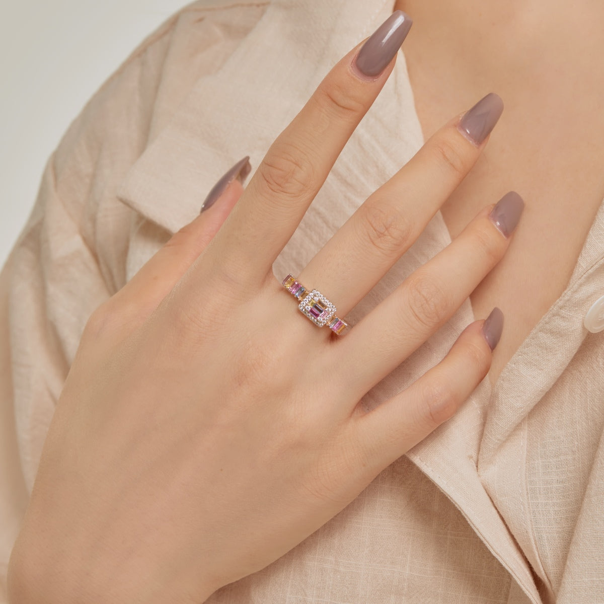 [AURORA]Exquisite Colorful Radiant Cut Party Ring
