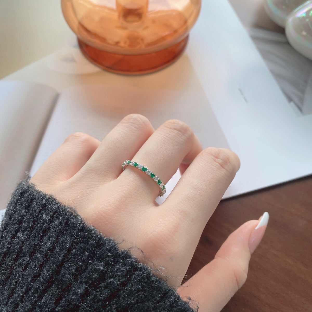 [AURORA]絶妙なカラフルラウンドカットテニスリング
