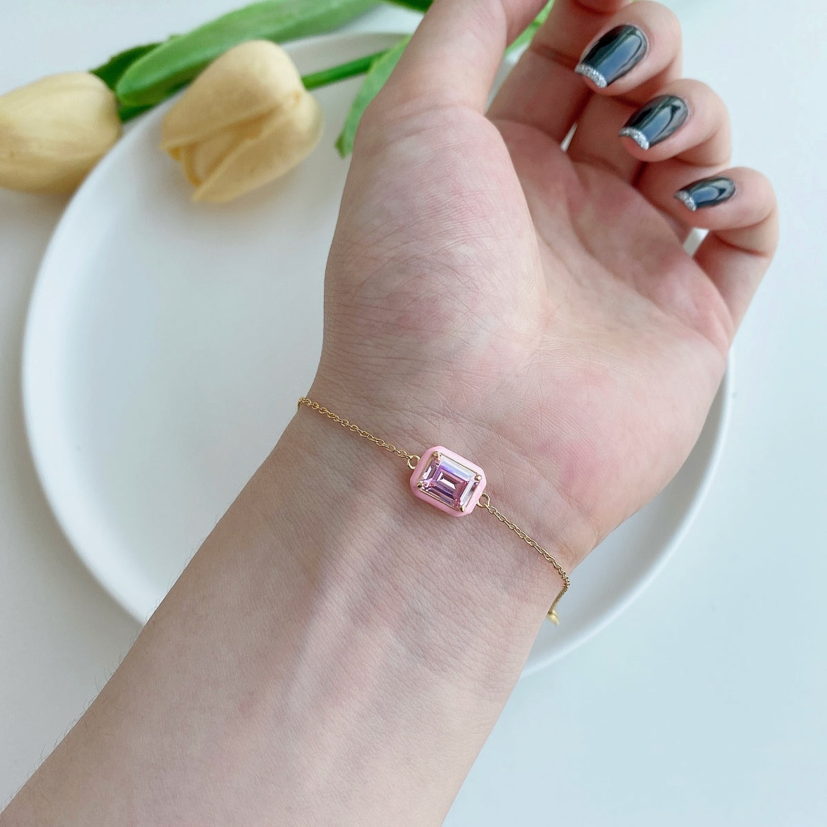 [AURORA]2.0 Carat Sparkling Colorful Emerald Cut Daily Bracelet