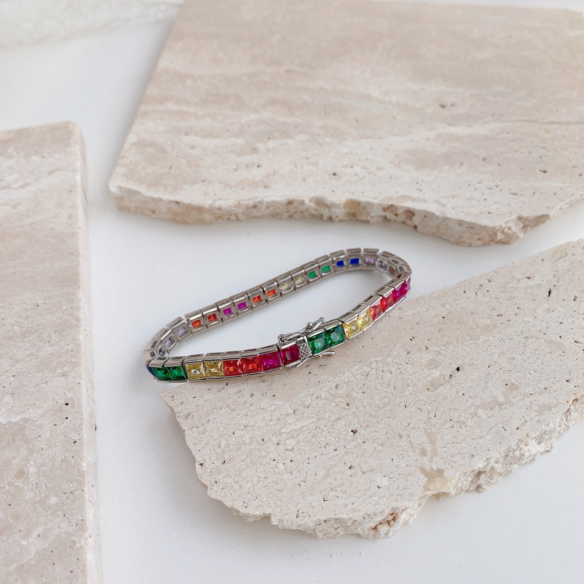 [Baslove]Radiant Colorful Princess Cut Tennis Bracelet