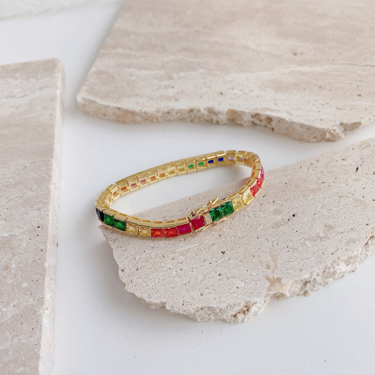 [Baslove]Radiant Colorful Princess Cut Tennis Bracelet