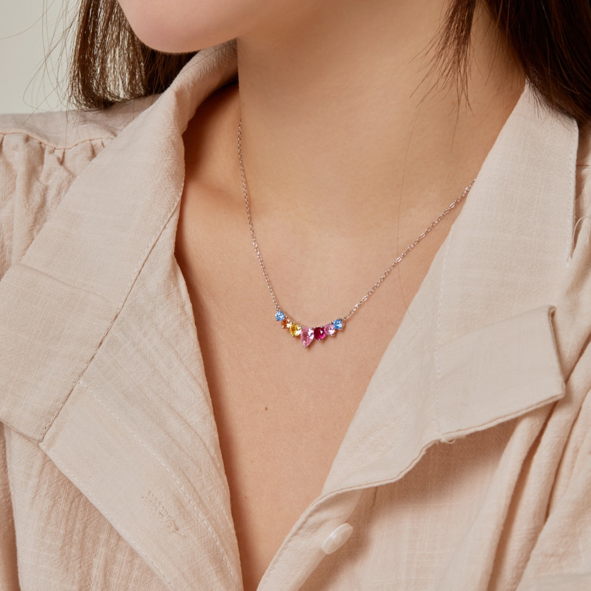 [Baslove]Dainty Colorful Heart Necklace