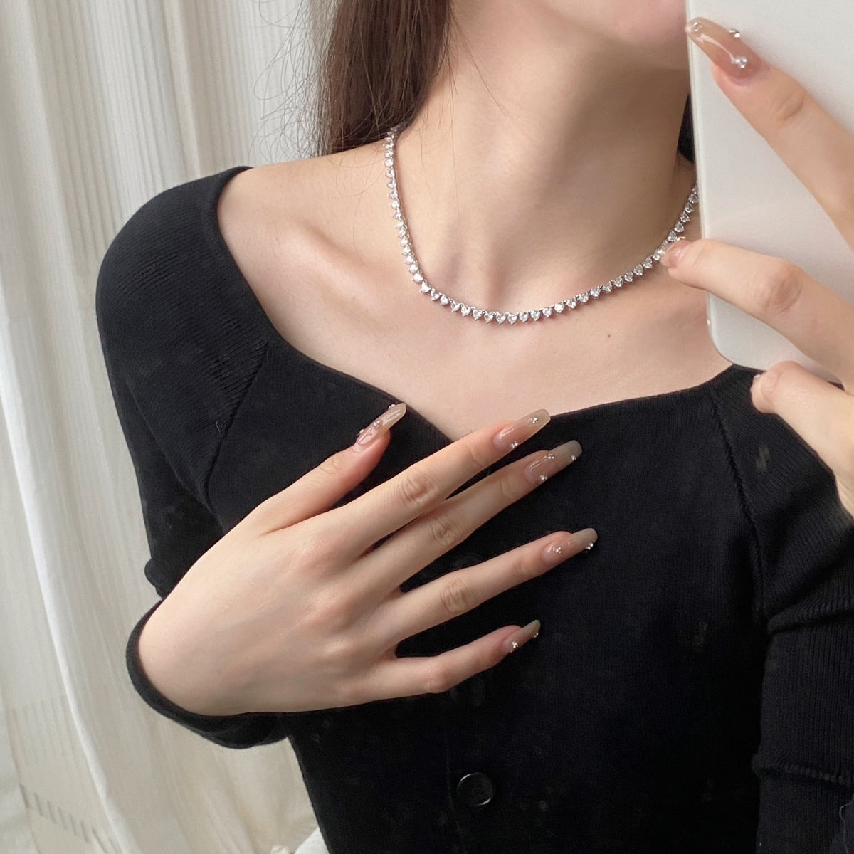 [AURORA]華やかなハートカットテニスネックレス