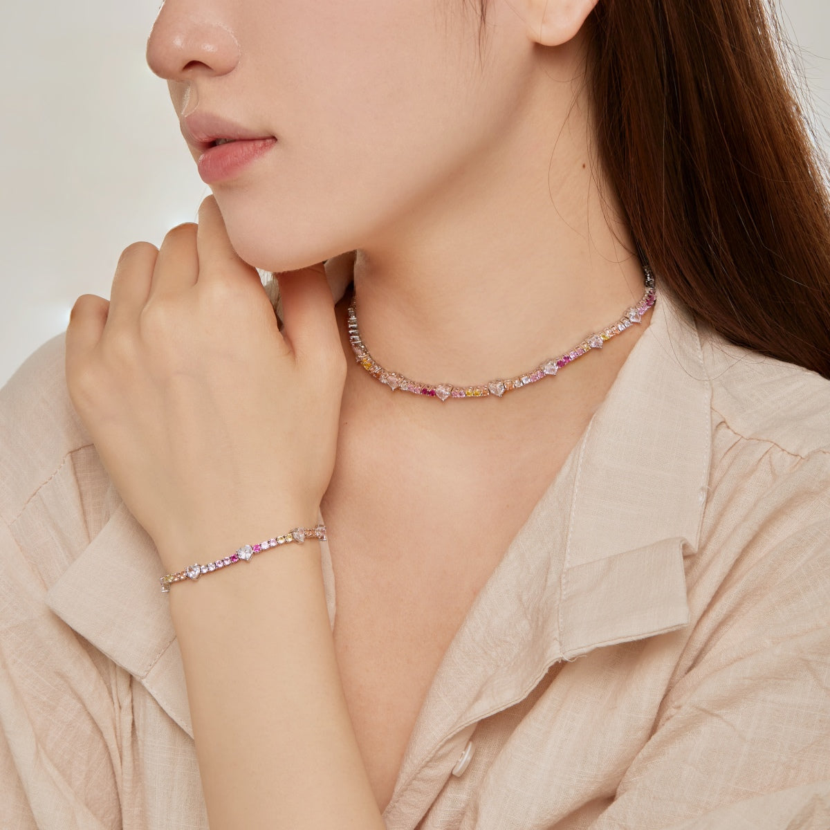 [AURORA]ロマンティックハートシェイプラウンドカットラバーブレスレット