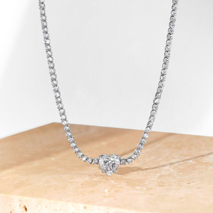 [Baslove]2.0 Carat Sparkling Tennis Heart Cut Necklace