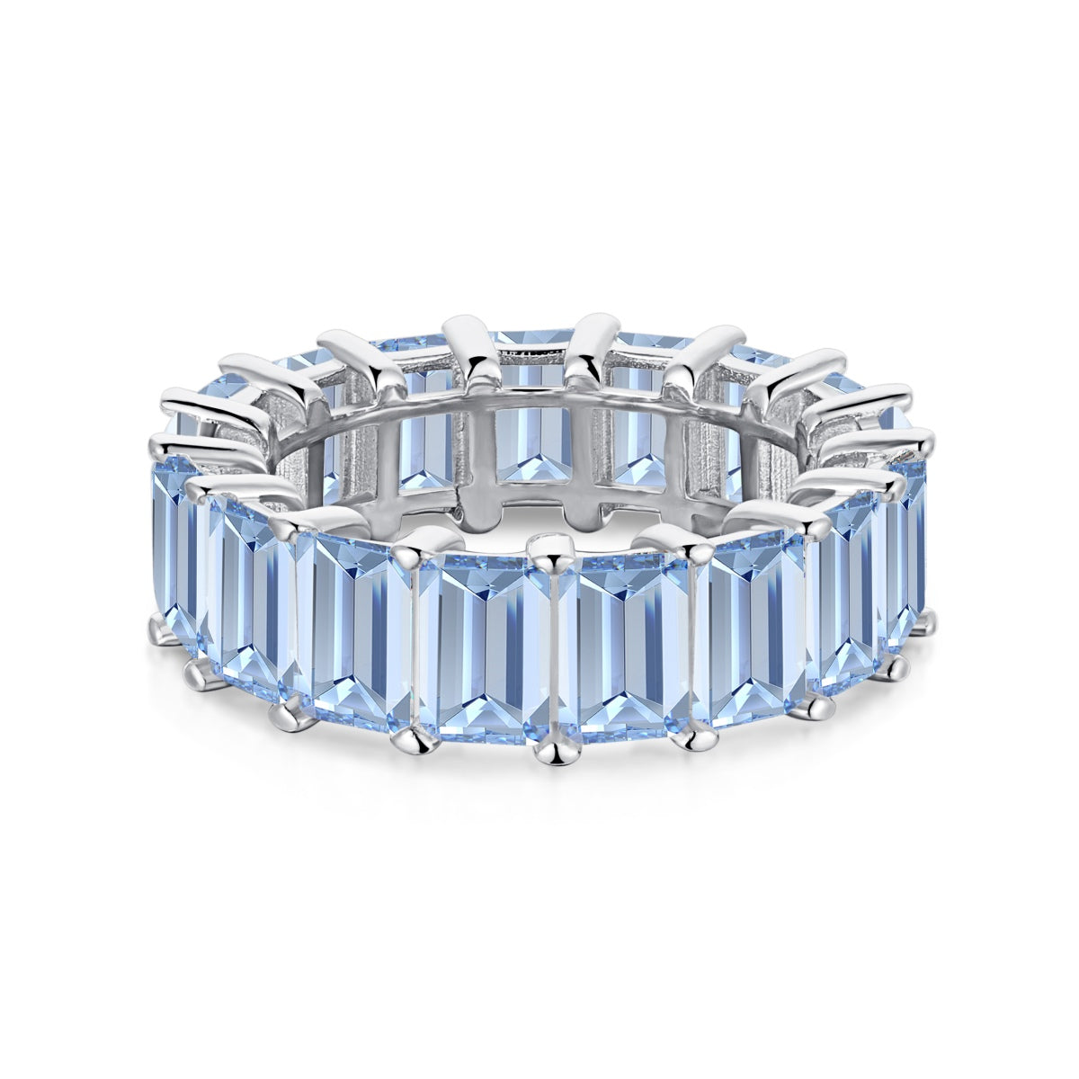 [Baslove]0.75 Carat Elegant Emerald Cut Tennis Ring