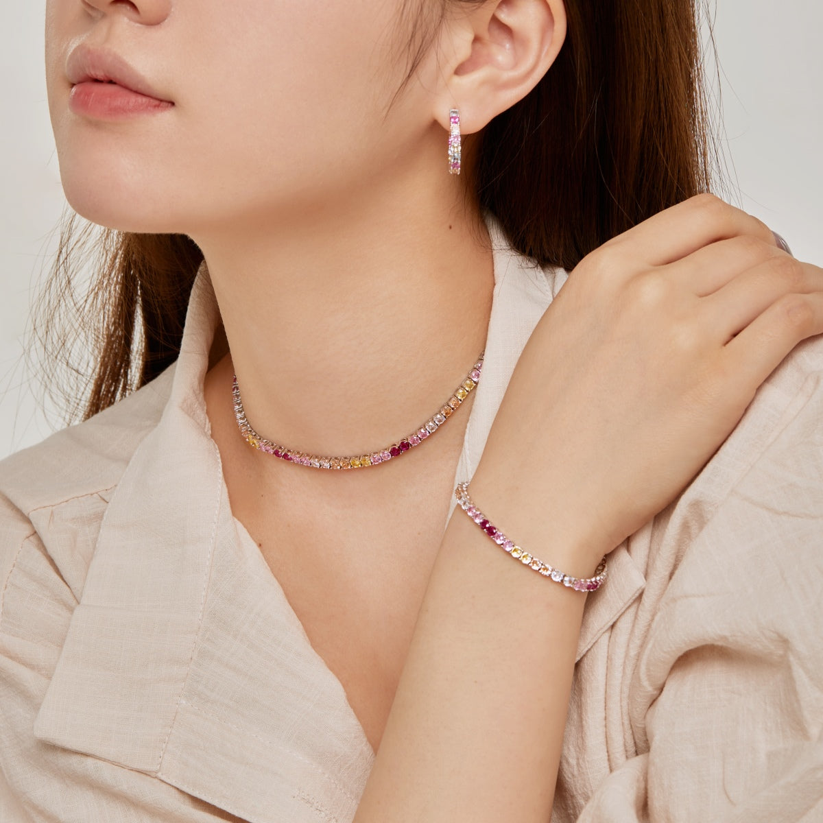[AURORA]輝くカラフルラウンドカットテニスブレスレット