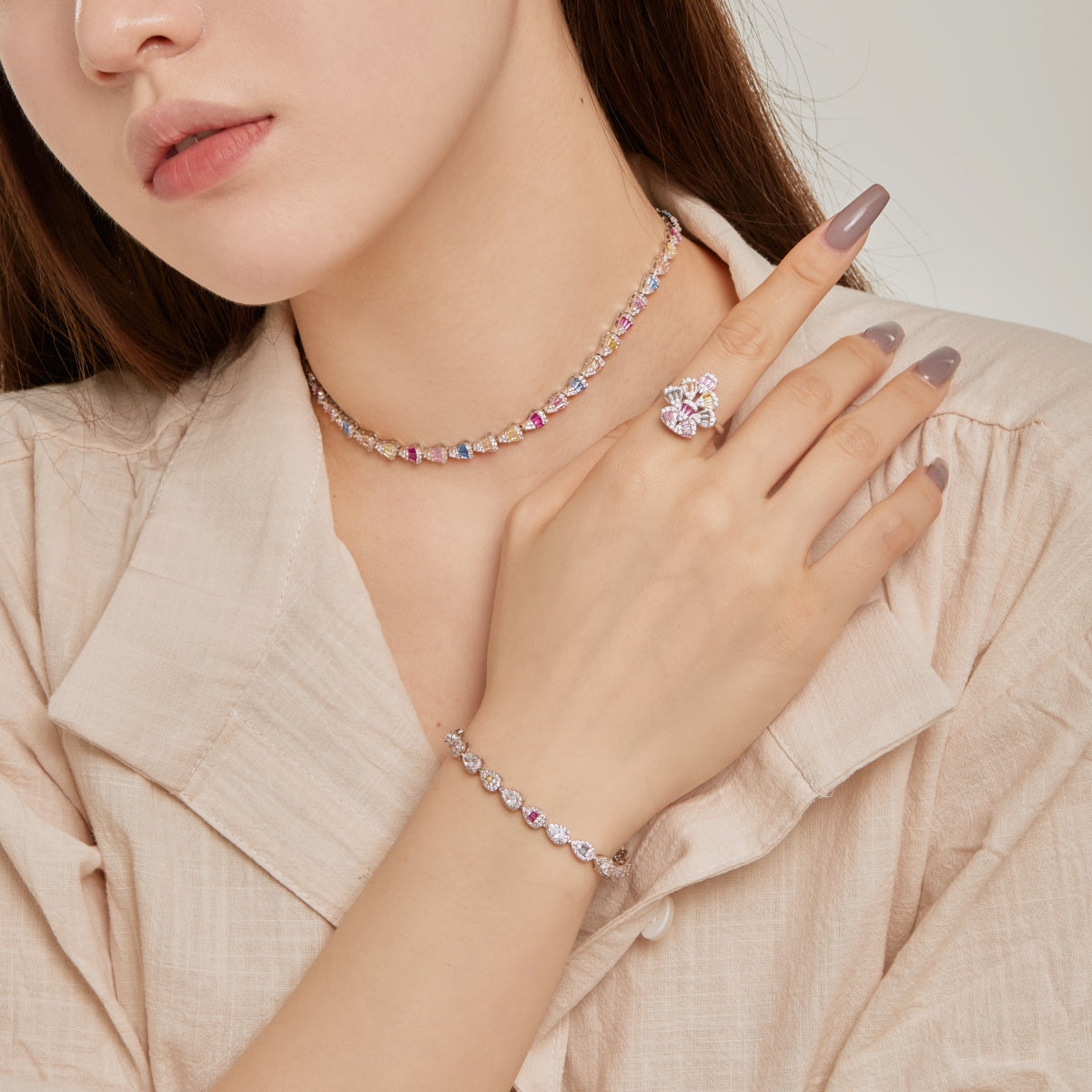 [AURORA]0.25カラットの輝くウォータードロップシェイプデイリーブレスレット