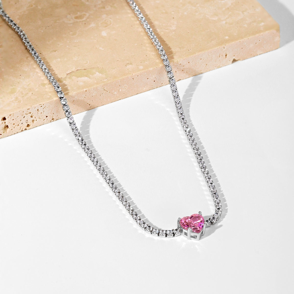 [Baslove]2.0 Carat Sparkling Tennis Heart Cut Necklace