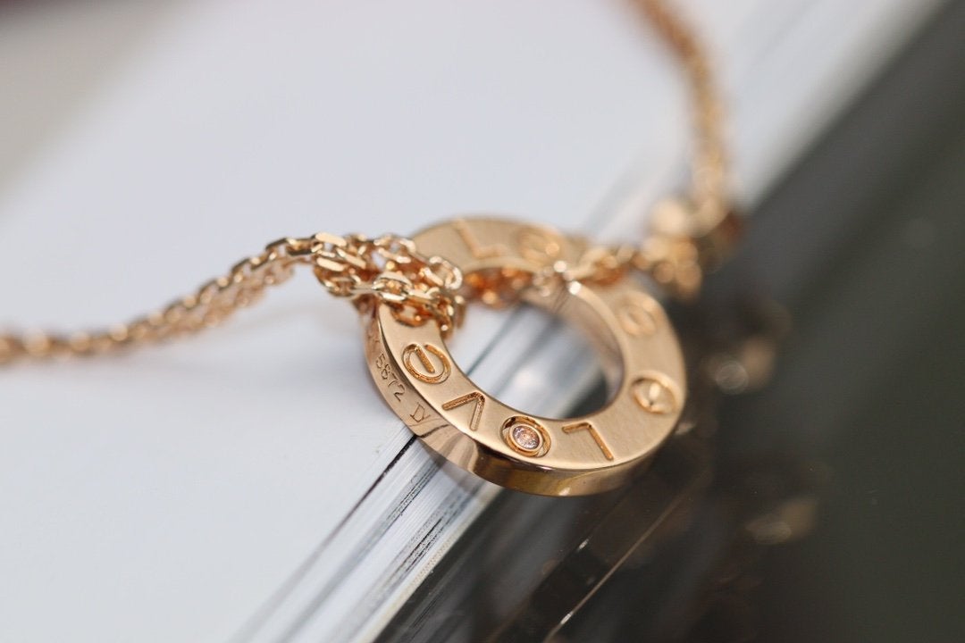 [Baslove]LOVE NECKLACE ADJUSTABLE ROSE GOLD 2 DIAMOND