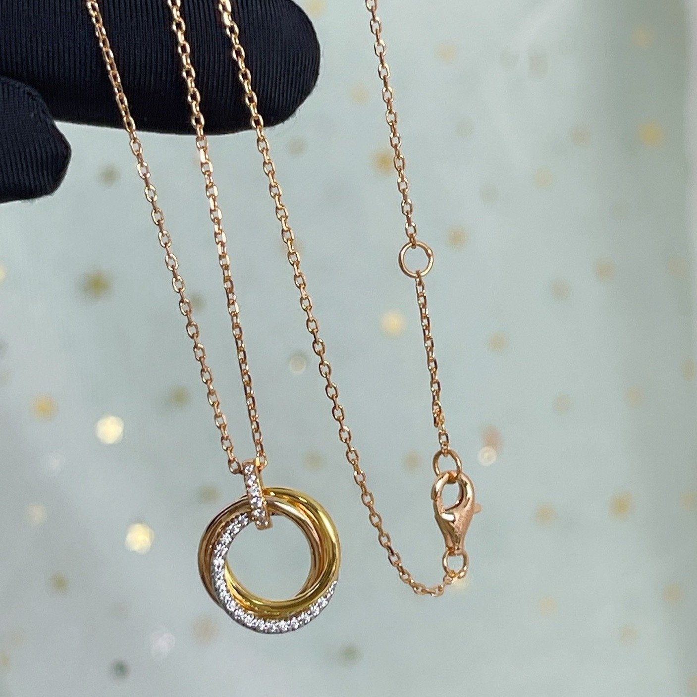 [Baslove]TRINITY NECKLACE SILVER GOLD PINK GOLD DIAMONDS