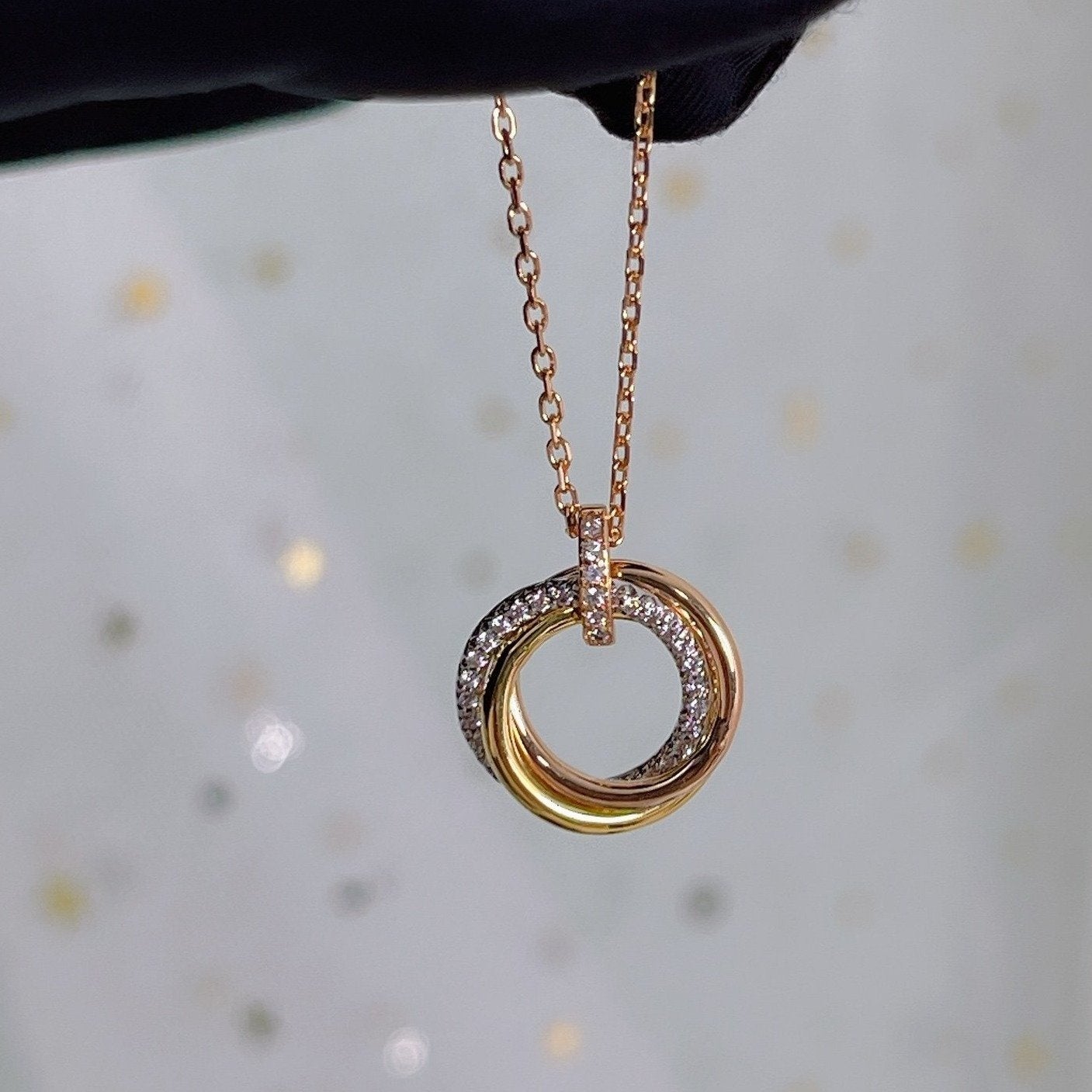 [Baslove]TRINITY NECKLACE SILVER GOLD PINK GOLD DIAMONDS