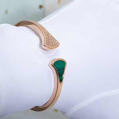 [Baslove]DREAM BRACELET OPEN MALACHITE PINK GOLD