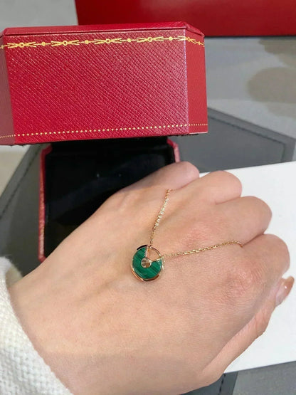 [Baslove]AMULETTE ROSE GOLD MALACHITE NECKLACE