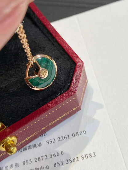 [Baslove]AMULETTE ROSE GOLD MALACHITE NECKLACE