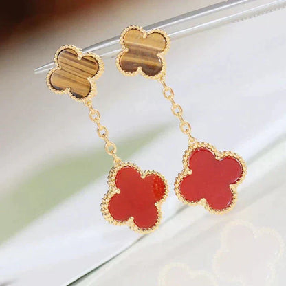 [Baslove]CLOVER  2 MOTIF  TIGER EYE CARNELIAN EARRINGS