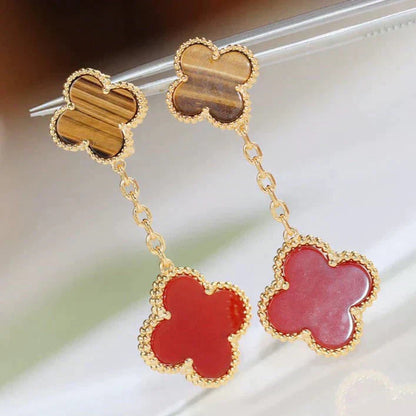 [Baslove]CLOVER  2 MOTIF  TIGER EYE CARNELIAN EARRINGS