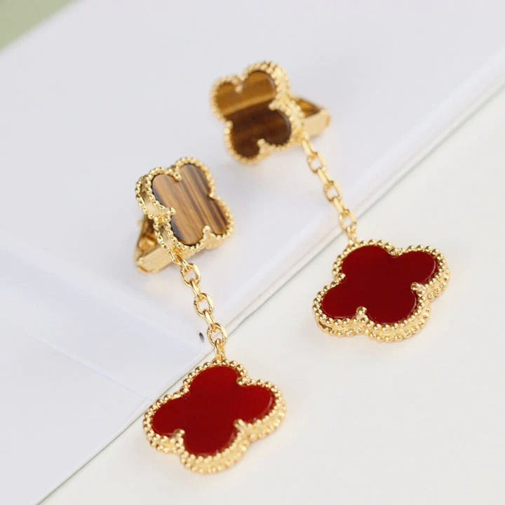 [Baslove]CLOVER  2 MOTIF  TIGER EYE CARNELIAN EARRINGS