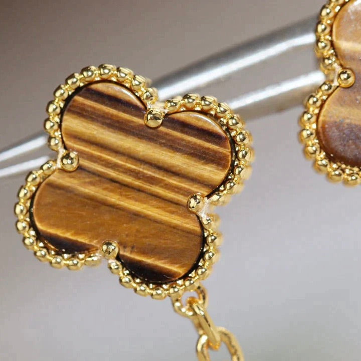 [Baslove]CLOVER  2 MOTIF  TIGER EYE CARNELIAN EARRINGS