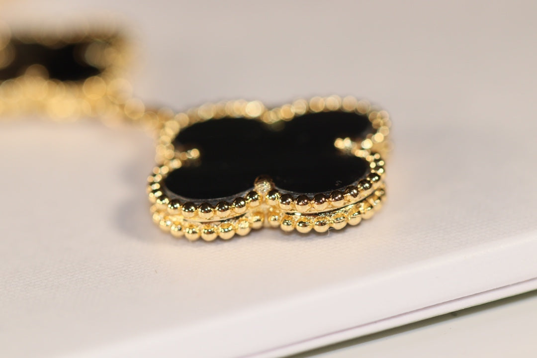 [Baslove]CLOVER EARRINGS GOLD ONYX MOP 3 MOTIF