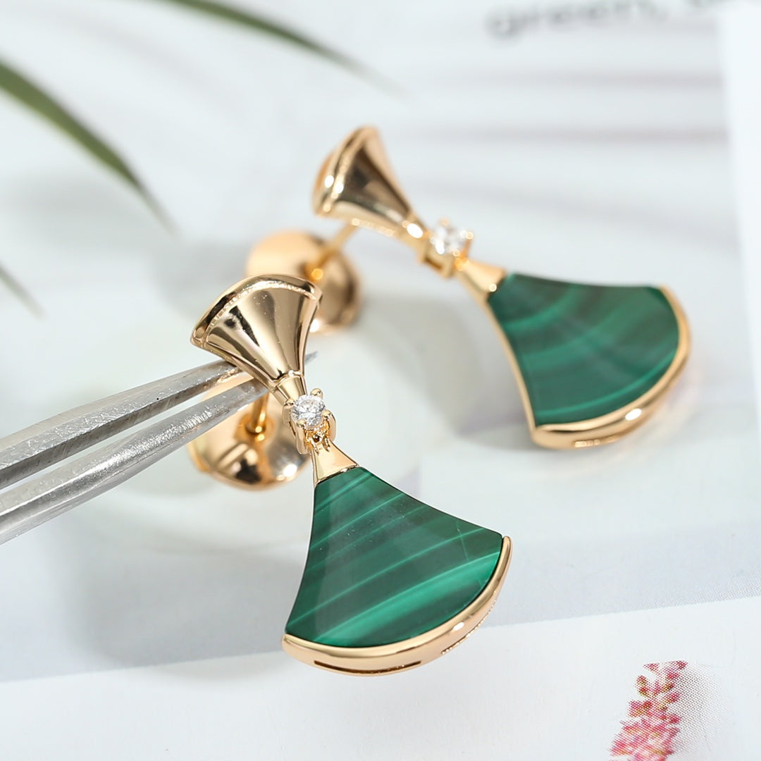 [Baslove]DREAM MALACHITE PINK GOLD EARRINGS