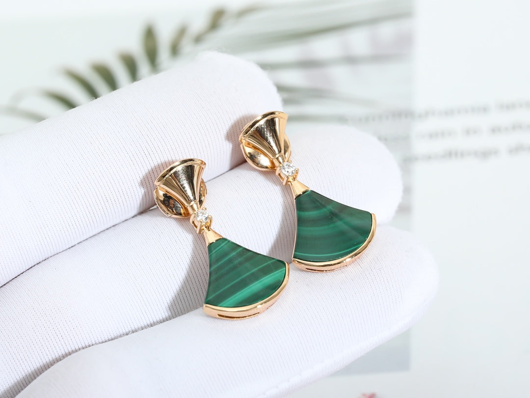 [Baslove]DREAM MALACHITE PINK GOLD EARRINGS