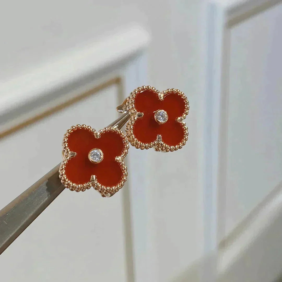 [Baslove]CLOVER MEDIUM 1 MOTIFS CARNELIAN  DIAMOND earrings