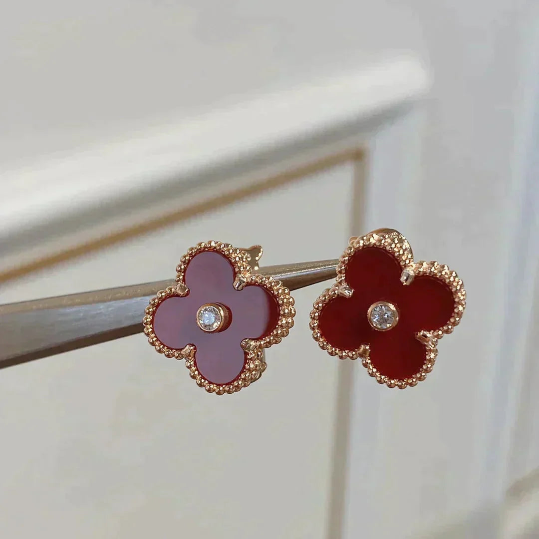 [Baslove]CLOVER MEDIUM 1 MOTIFS CARNELIAN  DIAMOND earrings