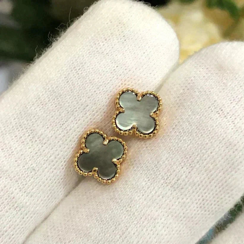 [Baslove]CLOVER MINI 9.5MM GRAY MOP EARRINGS